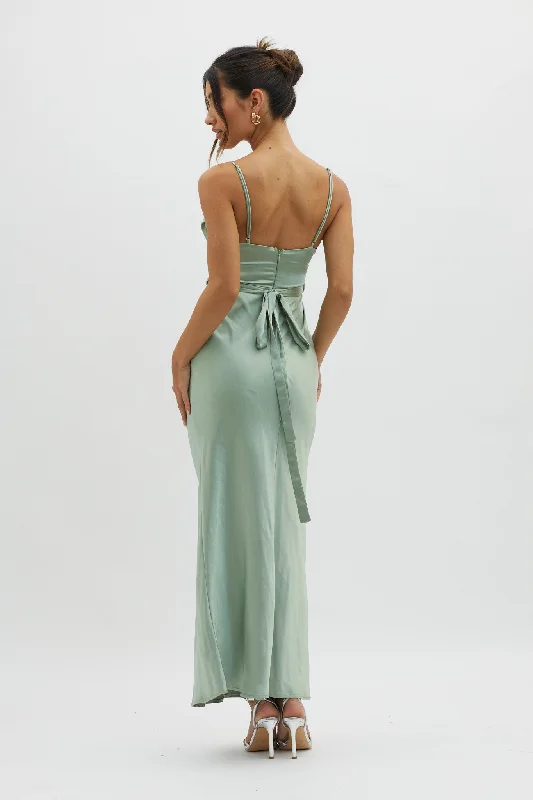 Starring Role Cowl Bust Waist Tie Dress Sage