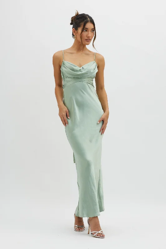 Starring Role Cowl Bust Waist Tie Dress Sage