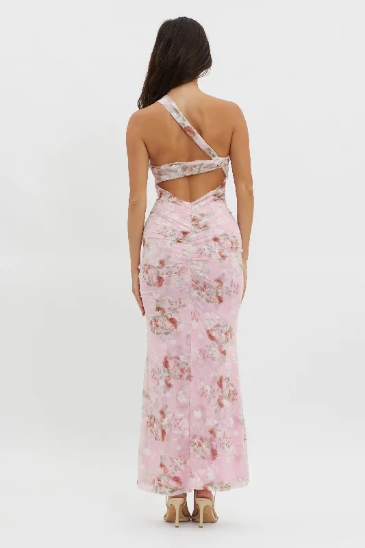 Tatum One-Shoulder Mesh Maxi Dress Pink