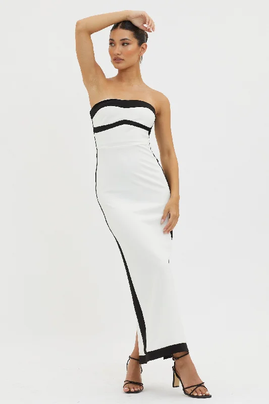 Tenika Strapless Bodycon Maxi Dress White/Black