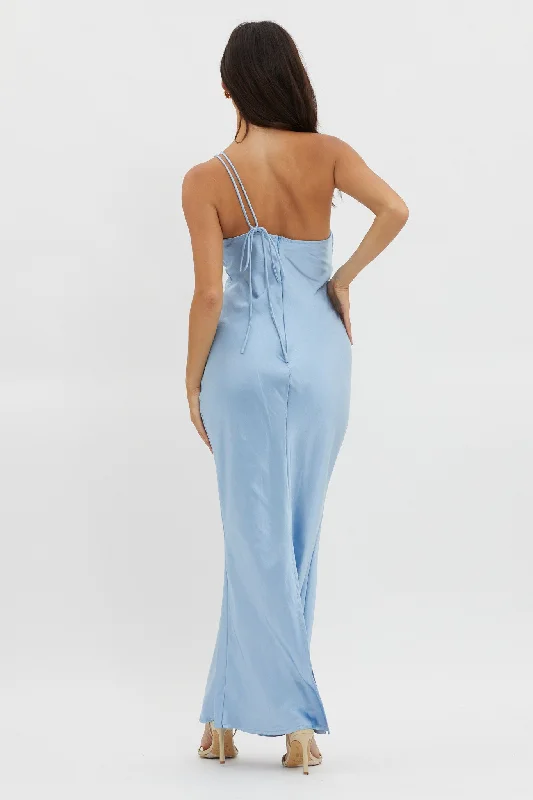 Think Of Me One-Shoulder Satin Dress Blue