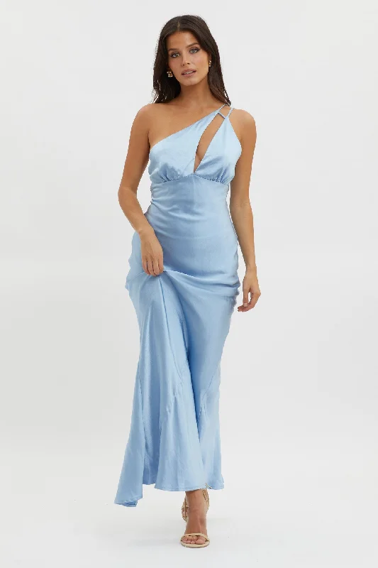 Think Of Me One-Shoulder Satin Dress Blue