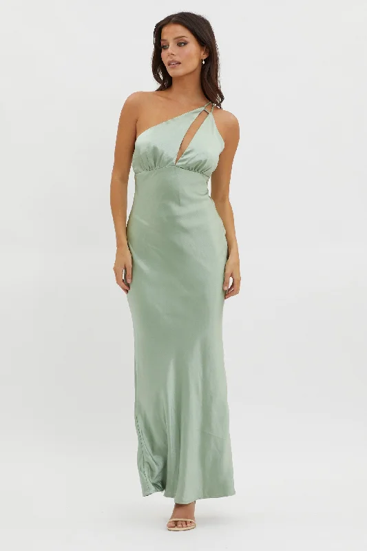 Think Of Me One-Shoulder Satin Dress Mint