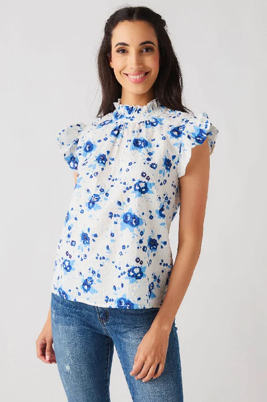 THML Ruffle Sleeve Flower Print Top