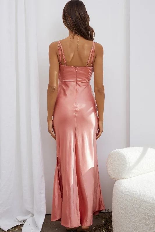 Torah Cut-Out Bodice Front Split Maxi Dress Peach