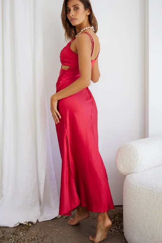 Torah Cut-Out Bodice Front Split Maxi Dress Wine