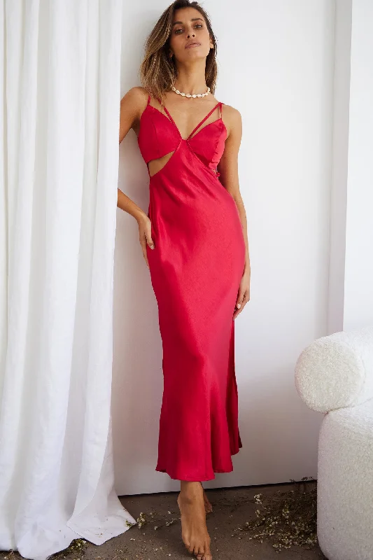 Torah Cut-Out Bodice Front Split Maxi Dress Wine