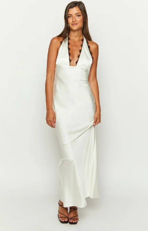 Valletta White Halter Neck Maxi Dress