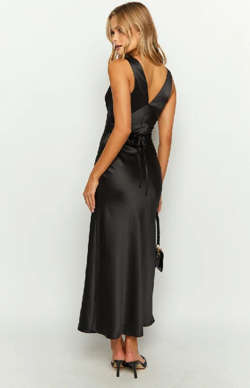 Verlaine Black Satin Maxi Dress