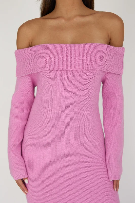 Winter Wonder Off-Shoulder Knit Maxi Dress Pink