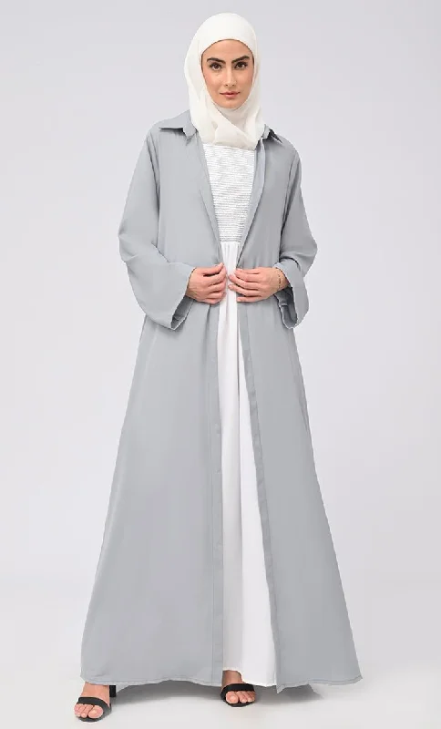 Women's Abaya With Smoking Detailing Inner And Button Down Bisht/Shrug With Pockets