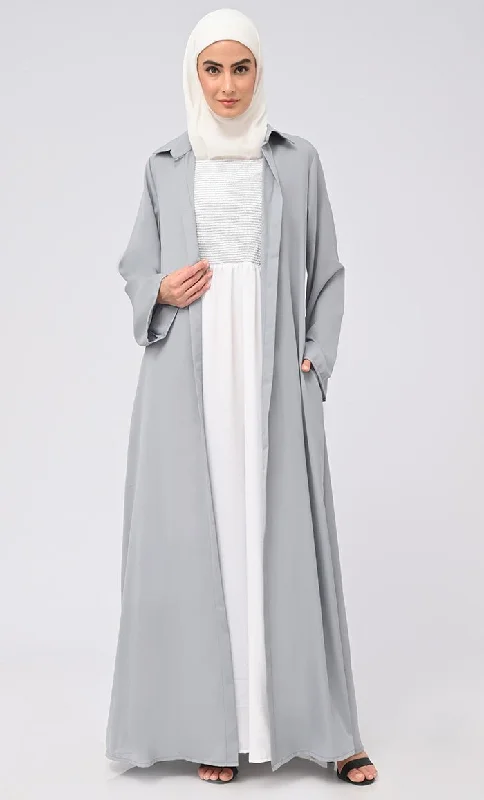 Women's Abaya With Smoking Detailing Inner And Button Down Bisht/Shrug With Pockets