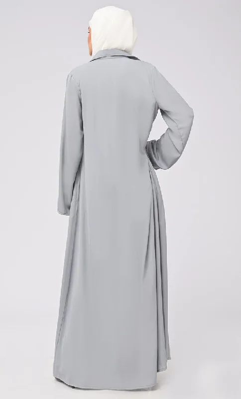 Women's Abaya With Smoking Detailing Inner And Button Down Bisht/Shrug With Pockets