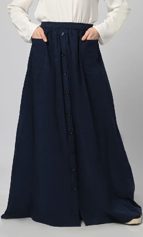 Women's Corduroy Front Button Down Skirt With Pockets