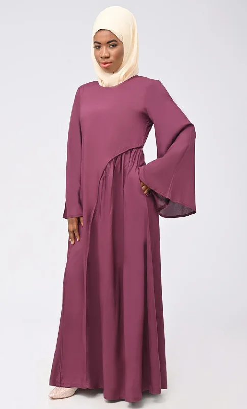 Women's Rayon Modest Islamic Double Layer Dress For Women-Wine