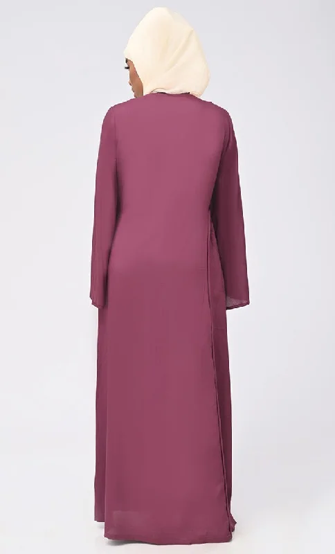 Women's Rayon Modest Islamic Double Layer Dress For Women-Wine