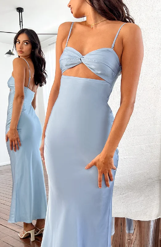 Xander Blue Satin Maxi Dress