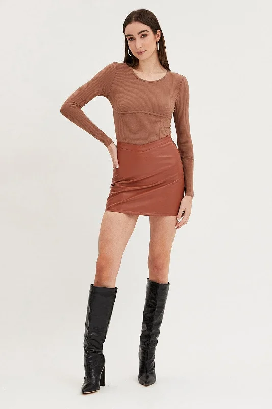 Brown Bodysuit Long Sleeve