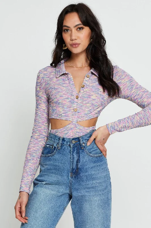 Multi Bodysuit Top Long Sleeve