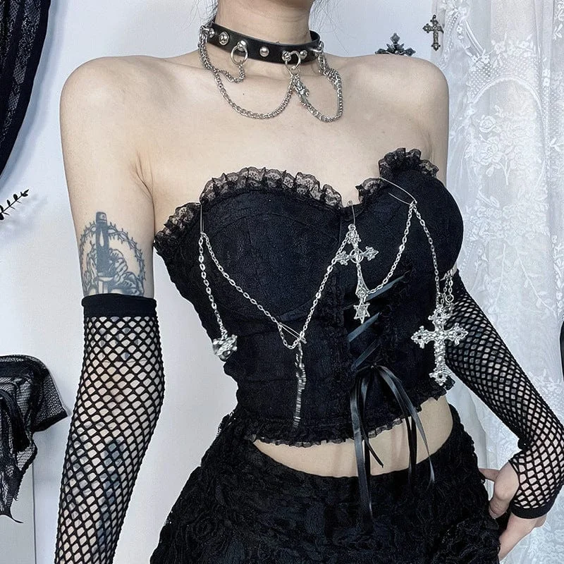 Women's Gothic Cross Chain Lace Bustier