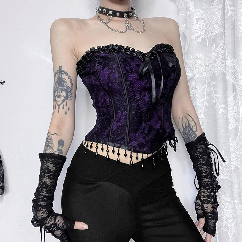 Women's Gothic Lace Splice Tassel Bustier