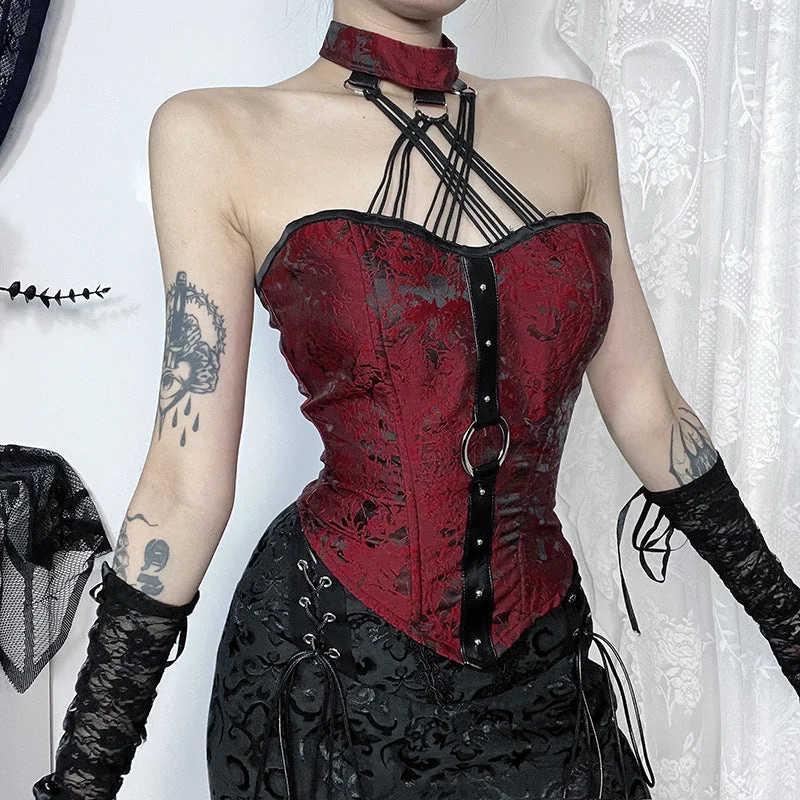 Women's Gothic Lace-up Halterneck Jacquard Buister