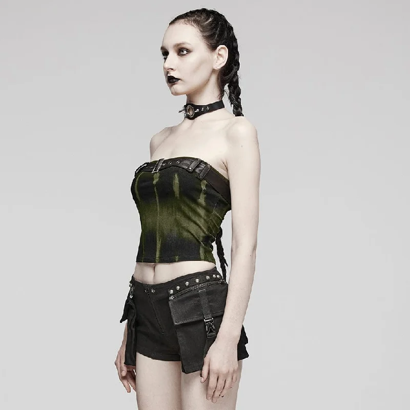 Women's Punk  Buckle Eyelet Bustier Black-green