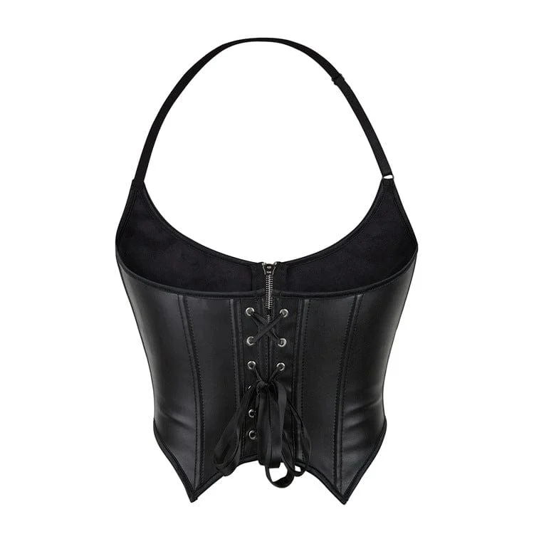 Women's Punk Zipper Halterneck Faux Leather Bustier